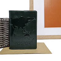 Обложка на паспорт кожаная зелёный Арт.A1-1-11 ST (Китай)