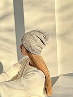 Шапка панчоха з ангори утеплена на зиму D.Hats світло сіра