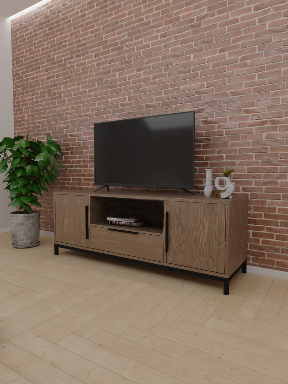 Містка тумба під ТВ "Loft" з натурального дерева ясен з натурального дерева