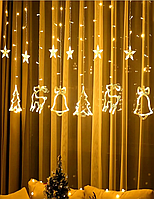 Гірлянда світлодіодна з новорічними фігурами Штора Олень Ялинка Дзвіночок 2.5х1м 138 LED з пультом Теплий Білий