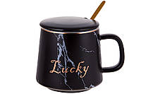 Чашка керам. 400мл "Lucky" з кришкою та ложкою №984-217/Bonadi/(1)(24)(36)