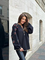 Жіноча вишиванка блуза, чорного кольору з вишивкою розміри S, M, L