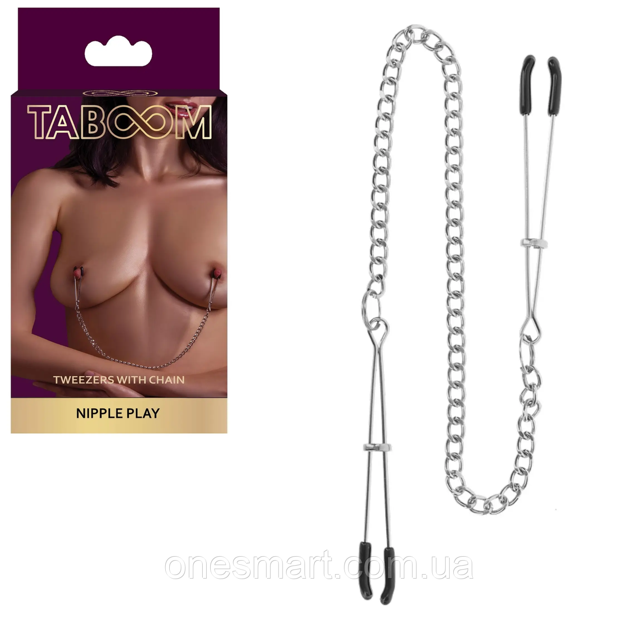 Затискачі на соски з ланцюжком сріблясті "Tweezers With Chain" Taboom (США)