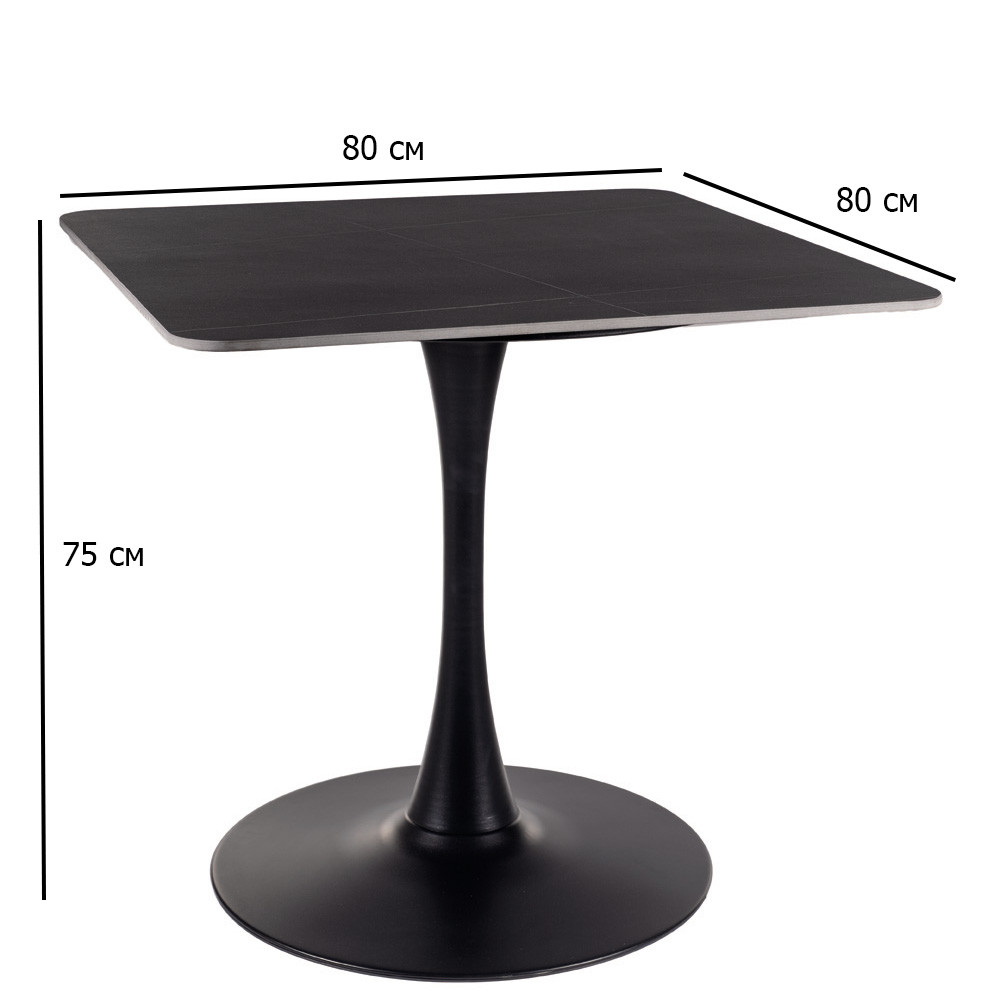 Квадратний керамічний стіл матовий Espero II 80 см чорний мармур на металевій ніжці на кухню, фото 1