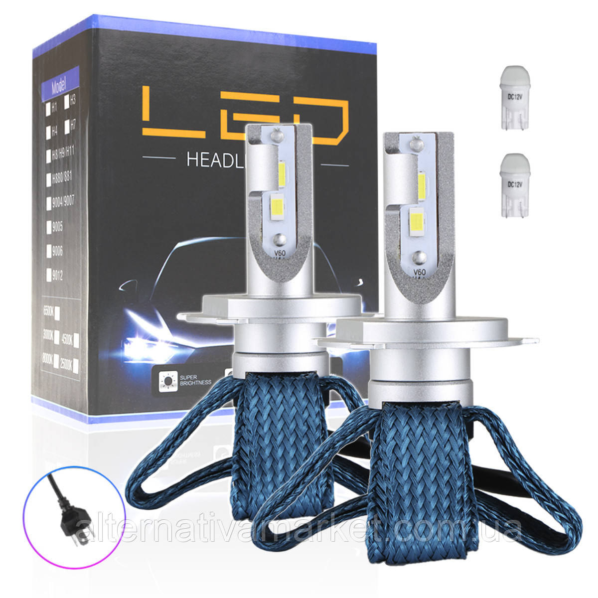 LED лампи "F3-3570" H4 цоколь (50Вт, 6500К, 9-16v, CSP CHIP 10000LM), фото 1