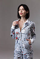 Пижама для дома женская с вырезом на попе совы серые, пижама с открывающейся попой, попожама с кармашком XS