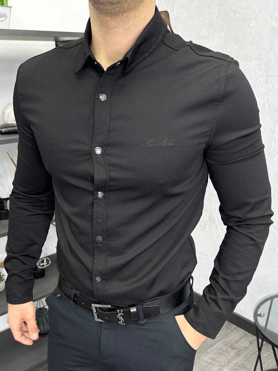 Чоловіча сорочка Loro Piana H4124 чорна 58, фото 1