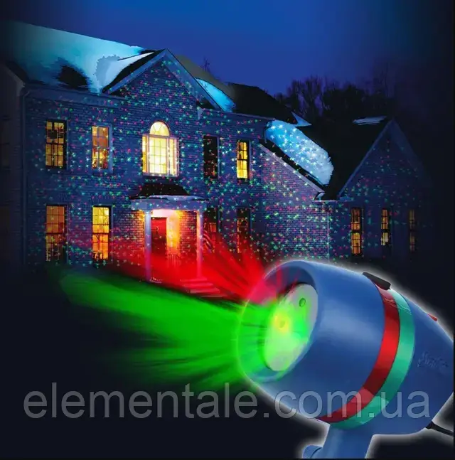 Лазерна установка проектор Новорічне освітлення вологостійке покриває 100 м², світить червоним і зеленим. el