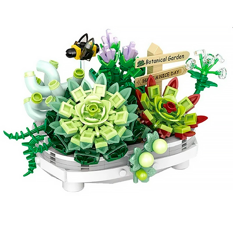 3D конструктор-набір будівельних блоків LOZ 1660 — постійна квітка сукуленти в горщику 389 деталей пластиковий, фото 1