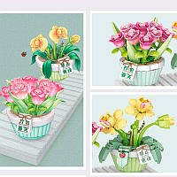 3D конструктор-набір будівельних блоків LOZ 1673 мініроза тюльпан у горщику 409 деталей пластиковий, фото 3