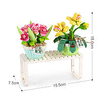 3D конструктор-набір будівельних блоків LOZ 1673 мініроза тюльпан у горщику 409 деталей пластиковий, фото 5