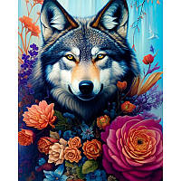 Алмазная мозаика картина Волк среди цветов на рамке размером 40х50см, в кор. 51*43*3см, ТМ Strateg, Украина