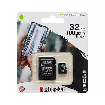 Картка пам'яті Kingston 32Gb microSDHC class10+SD-adapter для зберігання інформації