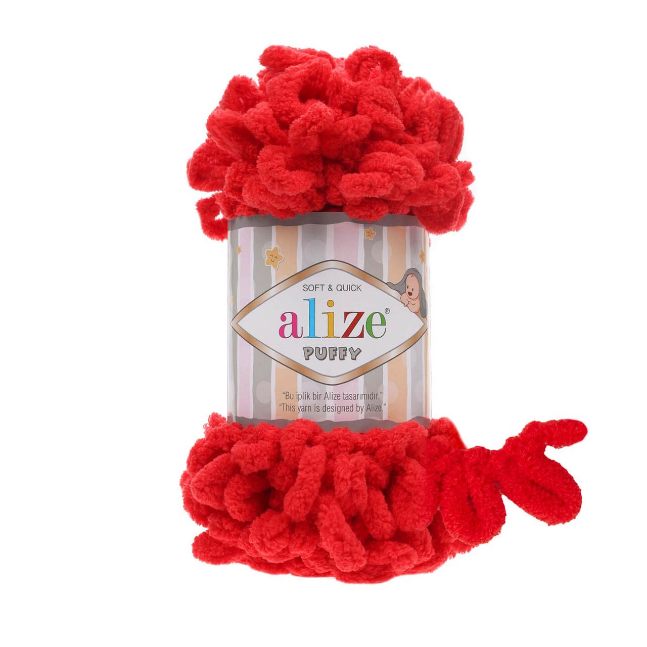 Пряжа плюшева Alize Puffi (Алізе Пуффі), Червоний №56, 100гр., 9м., нитки для в'язання