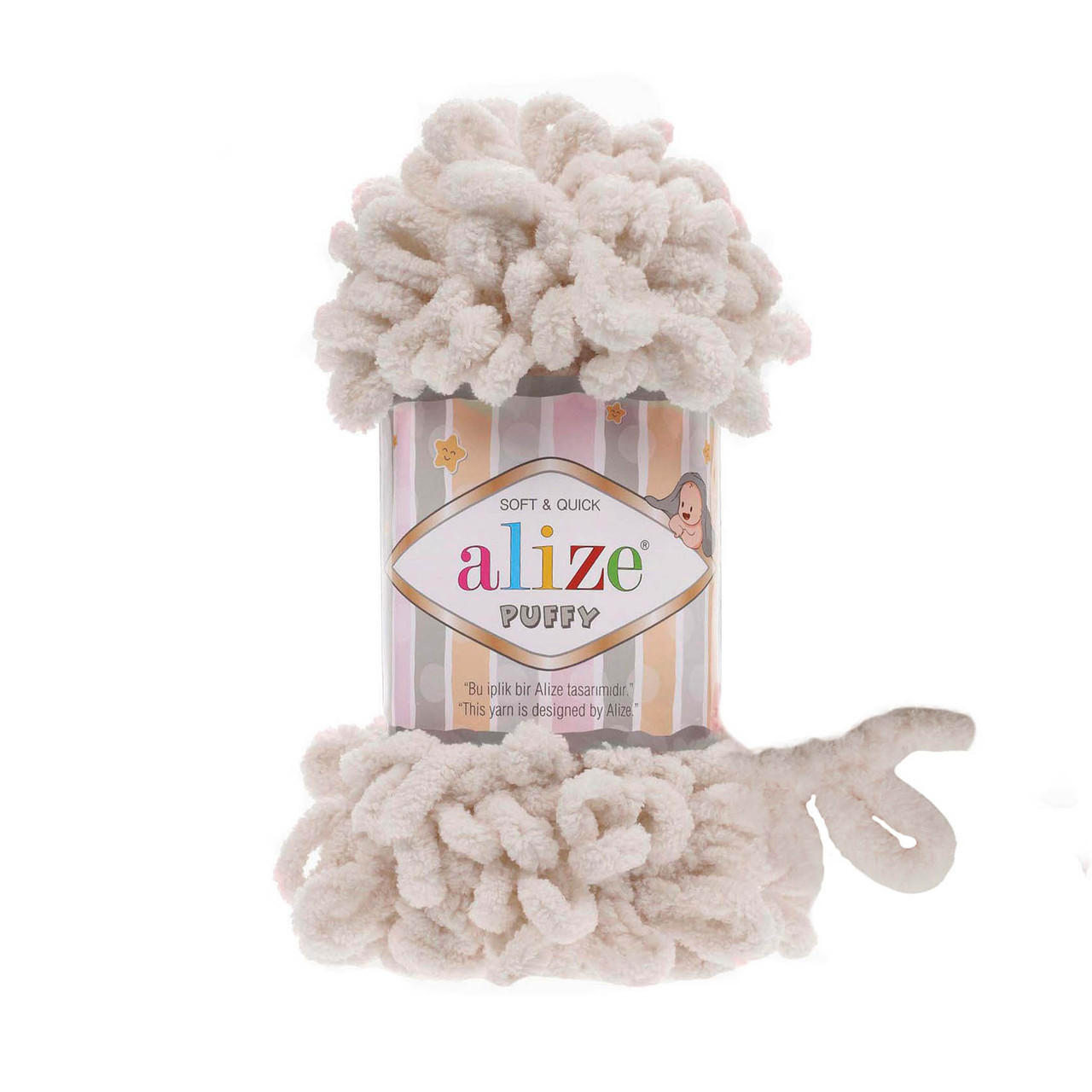 Пряжа плюшева Alize Puffi (Алізе Пуффі), Слонова кістка №599, 100гр., 9м., нитки для в'язання