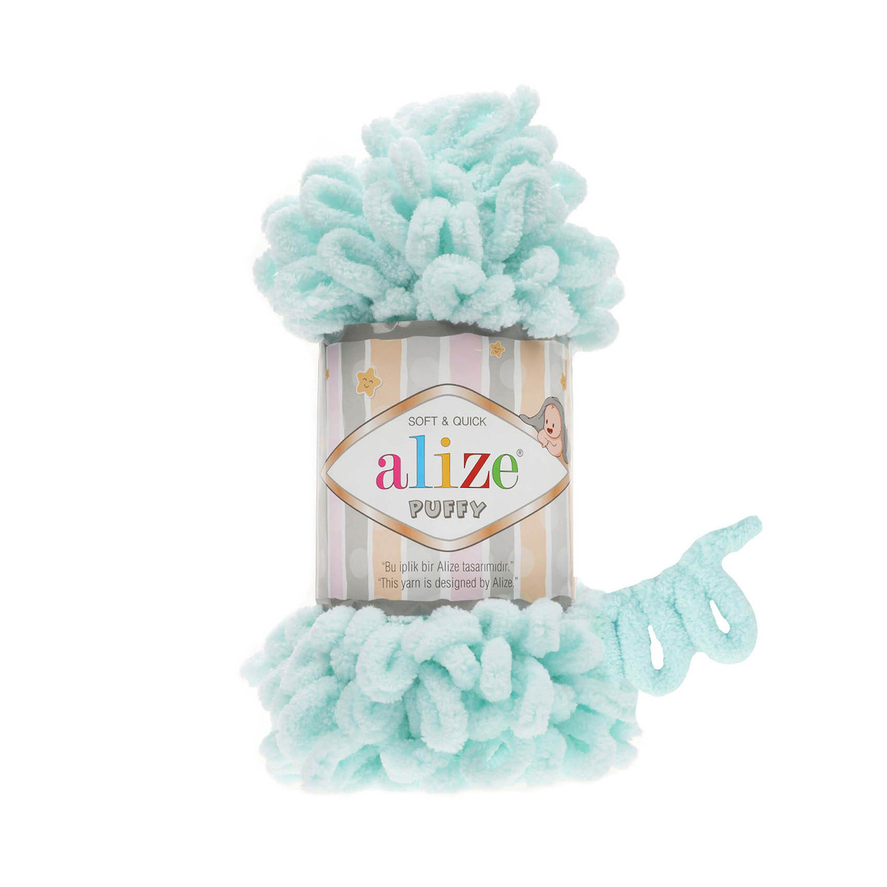 Пряжа плюшева Alize Puffi (Алізе Пуффі), Ніжний ментол №15, 100гр., 9м., нитки для в'язання