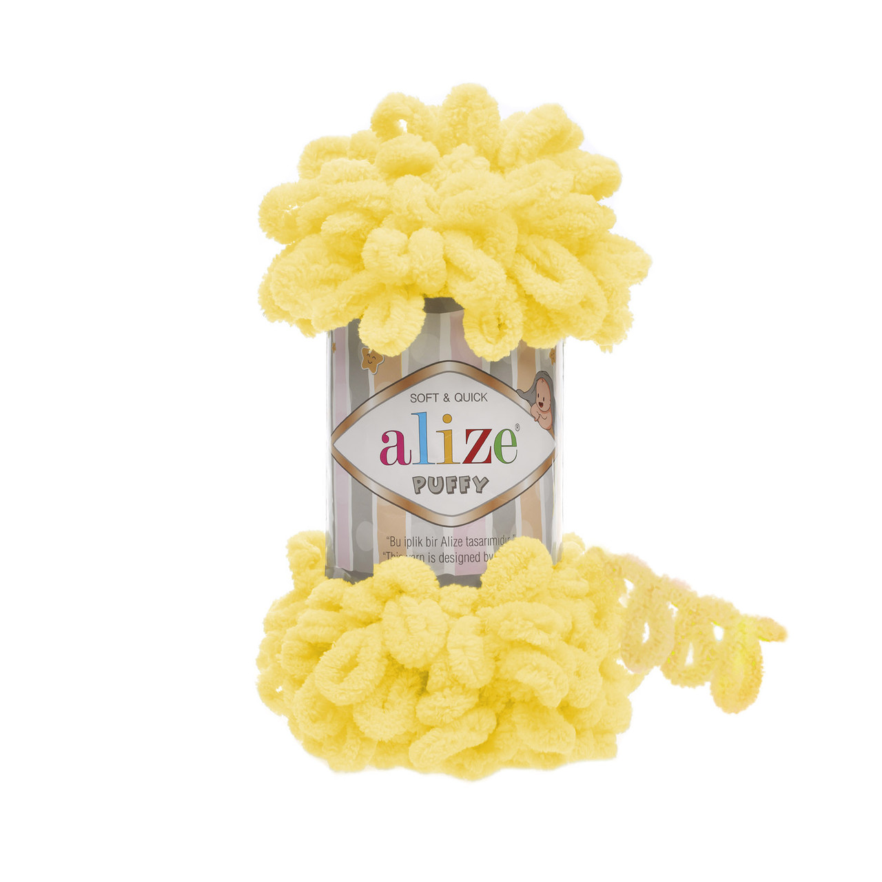 Пряжа плюшева Alize Puffi (Алізе Пуффі), Жовтий №216, 100гр., 9м., нитки для в'язання