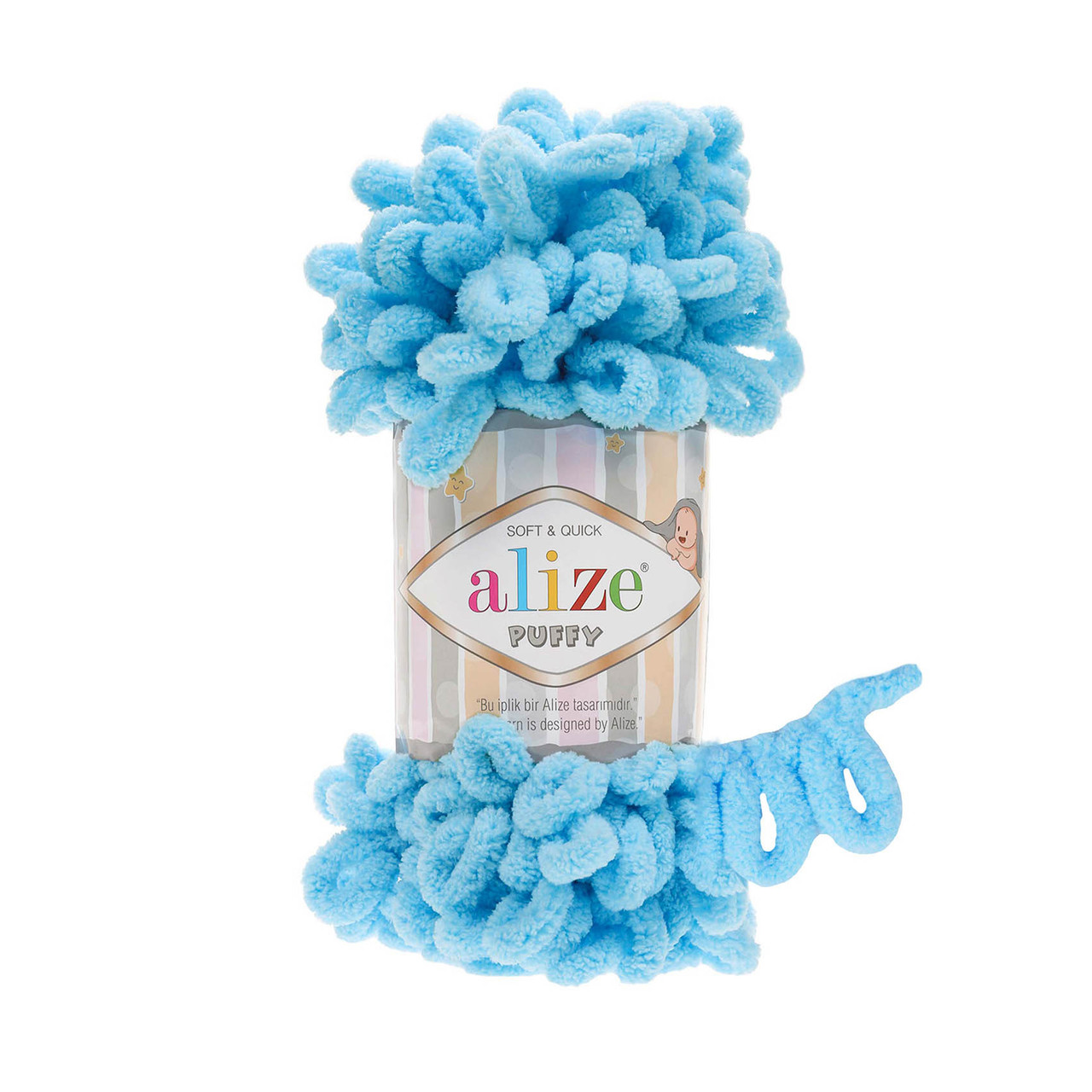 Пряжа плюшева Alize Puffy (Алізе Пуффі), Блакитний №287, 100гр., 9м., нитки для в'язання