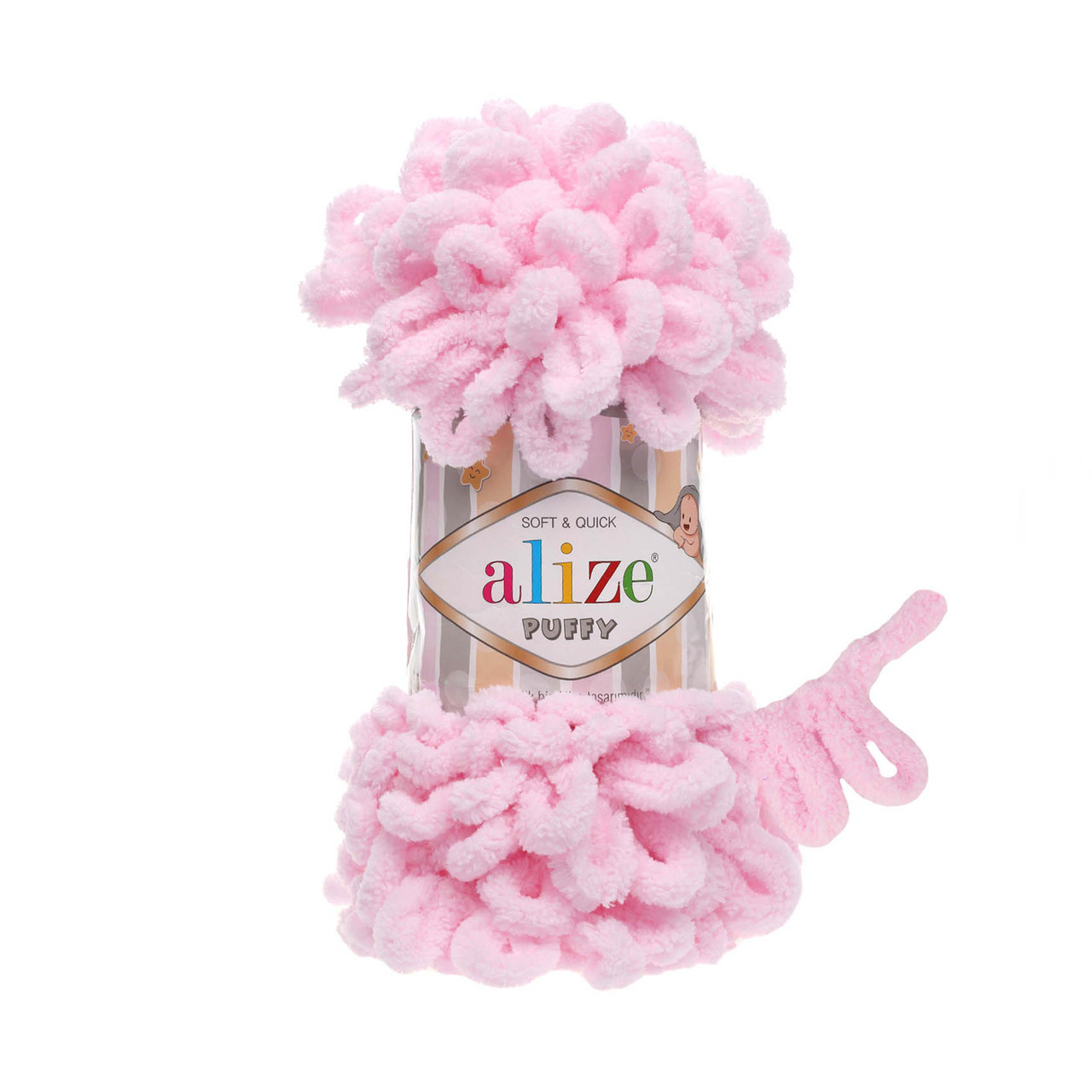 Пряжа плюшева Alize Puffi (Алізе Пуффі), Ніжно-рожевий №31, 100гр., 9м., нитки для в'язання
