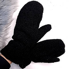 Рукавиці жіночі зимові тедді утеплені чорні теплі рукавички для дівчини з хутром