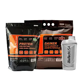 Набір на м'язову масу "МасаPRO+" 2 кг протеїн, 3 кг гейнер + шейкер