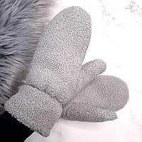 Варежки женские зимние тедди утепленные серые теплые рукавички для девушки с мехом