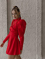 Женский комбинезон-платье с длинным рукавом праздничный деловой фактурный черный, красный, белый Червоний