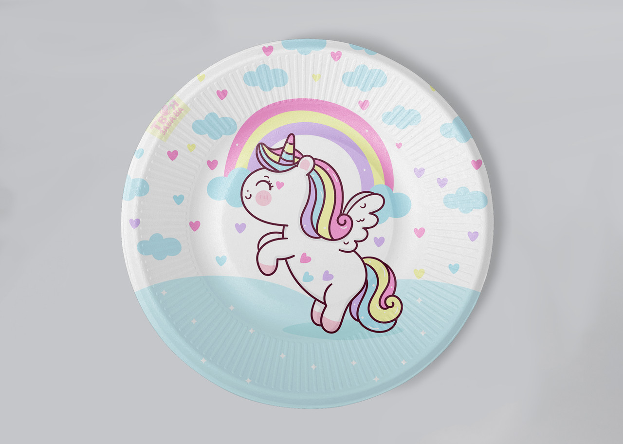 Паперові тарілки Твоя Забава "Єдиноріг" кольорові 10шт. (18см.)