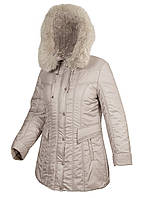 Куртка женская зимняя, натуральный мех, капюшон Mirage Бежевый Размер 46