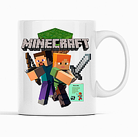 Білий чашка (кухоль) з оригінальним принтом онлайн ігри Minecraft "Персонажі гри Minecraft  Майнкрафт"