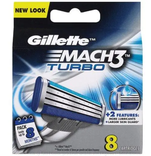 Картиджи касети лізвію Gillette Mach 3 Turbo 8 Джилет Мак 3 Турбо 8 шт