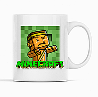Білий чашка (кухоль) з оригінальним принтом онлайн ігри Minecraft "Персонаж гри Minecraft  Майнкрафт"