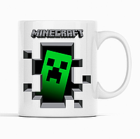 Белая кружка (чашка) с оригинальным принтом онлан игры Minecraft "Крипер Creeper Minecraft Майнкрафт"