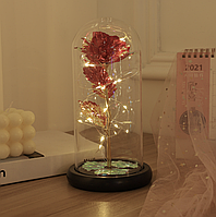 Праздничная вечная роза в колбе на батарейках с LED подсветкой Красная подарок на Новый год и Рождество