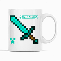 Білий чашка (кухоль) з оригінальним принтом онлайн ігри Minecraft "Меч  Minecraft  Майнкрафт"