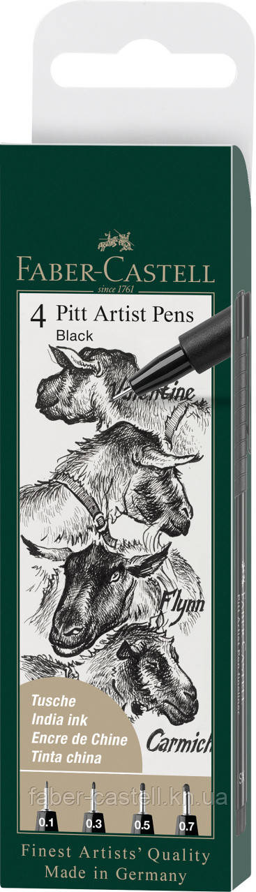 Набір капілярних ручок Faber-Castell PITT Artist Pen black fineliner, 4 шт (XS, S, F, M)  чорного колір, 167115