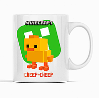 Білий чашка (кухоль) з оригінальним принтом онлайн ігри Minecraft "Курча Chep-chep Minecraft  Майнкрафт"