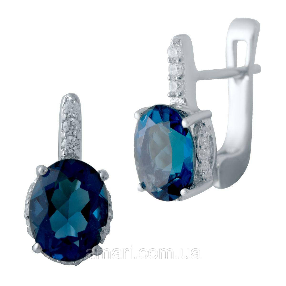 Срібні сережки Komilfo з топазом Лондон Блю 3.633ct (2041238)