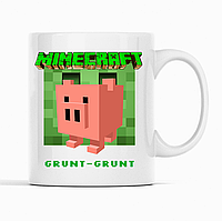 Білий чашка (кухоль) з оригінальним принтом онлайн ігри Minecraft "Pig Grunt-Grunt Minecraft  Майнкрафт"