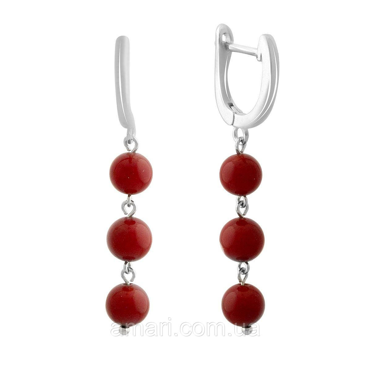 Срібні сережки Komilfo з коралом (2143574)