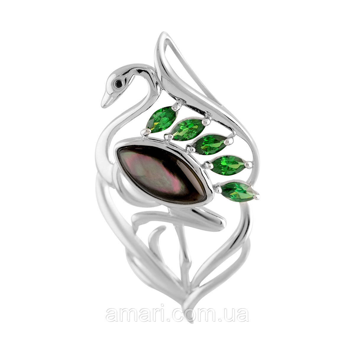 Срібна брошка Komilfo з натуральним перламутром (2109358), фото 1