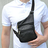 Сумка слинг мужская, сумка через плечо из натуральной кожи, черная
