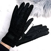Перчатки женские зимние тедди утепленные черные теплые рукавички для девушки с мехом