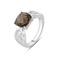 Серебряное кольцо Komilfo с натуральным раухтопазом (дымчатым кварцем) 2.74ct, топазом белым, вес изделия 5,35