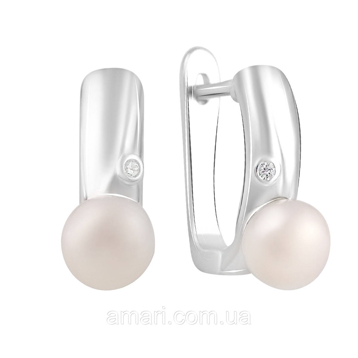 Срібні сережки Komilfo з натуральними перлами 3.65ct (2122258), фото 1