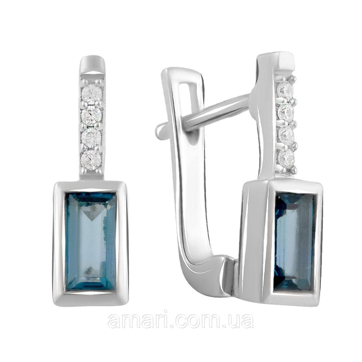 Срібні сережки Komilfo з топазом Лондон Блю 0.82ct (2016236)
