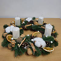 Різдвяна свічка. Підсвічник Різдвяний зі свічками. Різдвяна композиція у формі вінка зі свічками 32 см