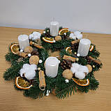 Різдвяна свічка. Підсвічник Різдвяний зі свічками. Різдвяна композиція у формі вінка зі свічками 32 см, фото 4