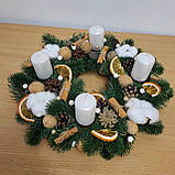 Різдвяна свічка. Підсвічник Різдвяний зі свічками. Різдвяна композиція у формі вінка зі свічками 32 см, фото 3