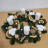 Різдвяна свічка. Підсвічник Різдвяний зі свічками. Різдвяна композиція у формі вінка зі свічками 32 см, фото 2